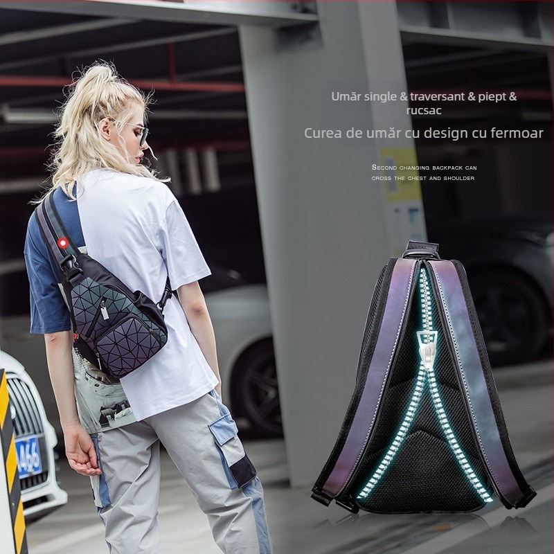 Geantă de piept pentru bărbați (Stil stradal, Model geometric, Piele PU, Respirabil, Noctilucent)