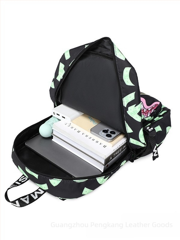 Rucsac școlar unisex cu imprimeu rechin desen animat — ușor din nailon, impermeabil, capacitate sub 20 L, bretele dublu, compartimente interne pentru telefon/ID/cărți, închidere cu fermoar