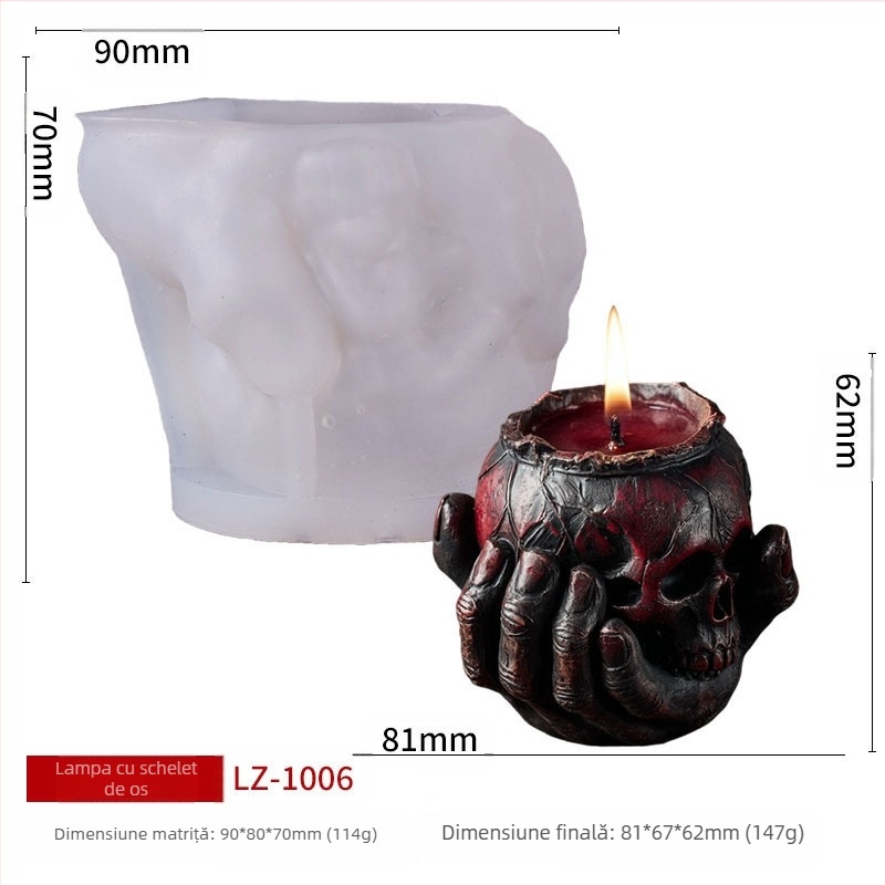 Nolaibao matriță din silicon pentru lumânări, seria Bone Hand – design craniu de Halloween, formă neregulată, silicon de înaltă calitate alimentară, pentru realizarea lumânărilor DIY