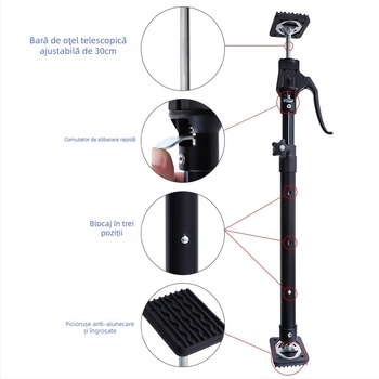 Bară telescopică de susținere pentru dulapuri, reglaj în trei trepte, cadru din oțel inoxidabil îngroșat, kit din 2 piese pentru instalarea dulapurilor în gospodărie, marcă RUITOOL