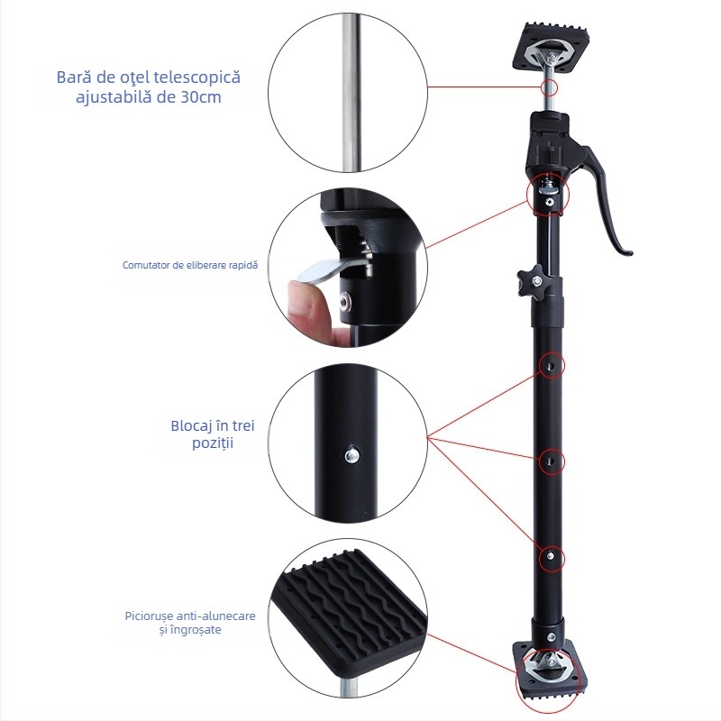 Bară telescopică de susținere pentru dulapuri, reglaj în trei trepte, cadru din oțel inoxidabil îngroșat, kit din 2 piese pentru instalarea dulapurilor în gospodărie, marcă RUITOOL