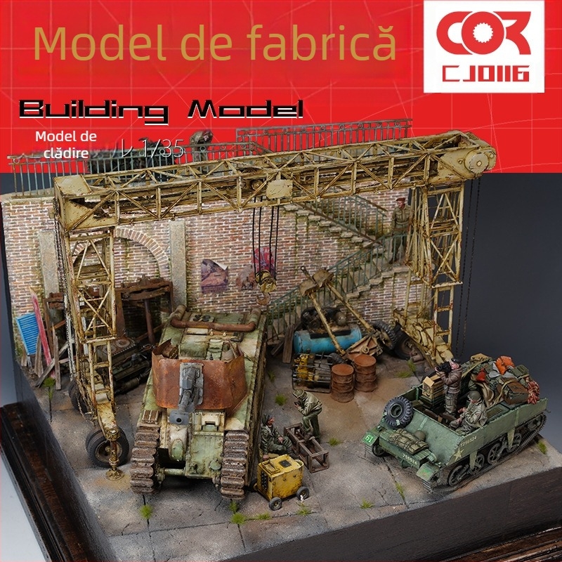 Model arhitectural din lemn pentru scenă - fabrică în aer liber, kit de asamblare Ke zuo, fără electricitate