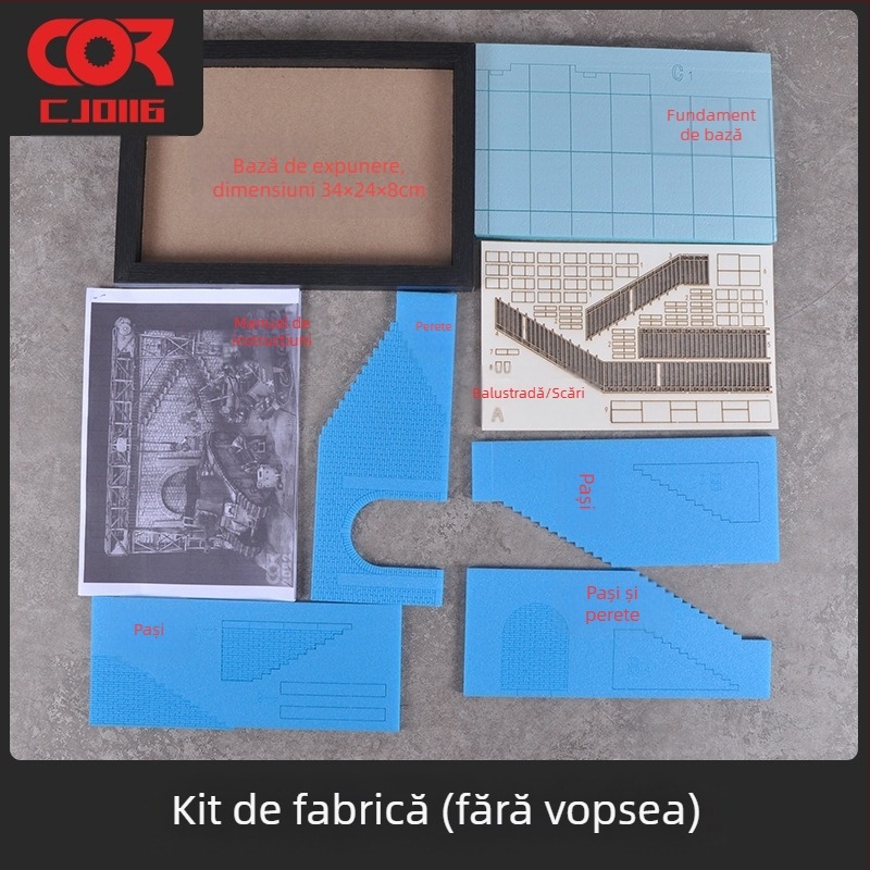 Model arhitectural din lemn pentru scenă - fabrică în aer liber, kit de asamblare Ke zuo, fără electricitate