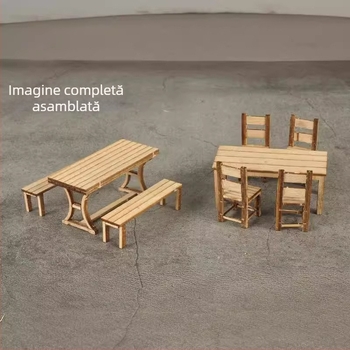Ke Zuo Set din lemn cu masă și scaune pentru modele dioramă statice, potrivit pentru vârsta 15-35