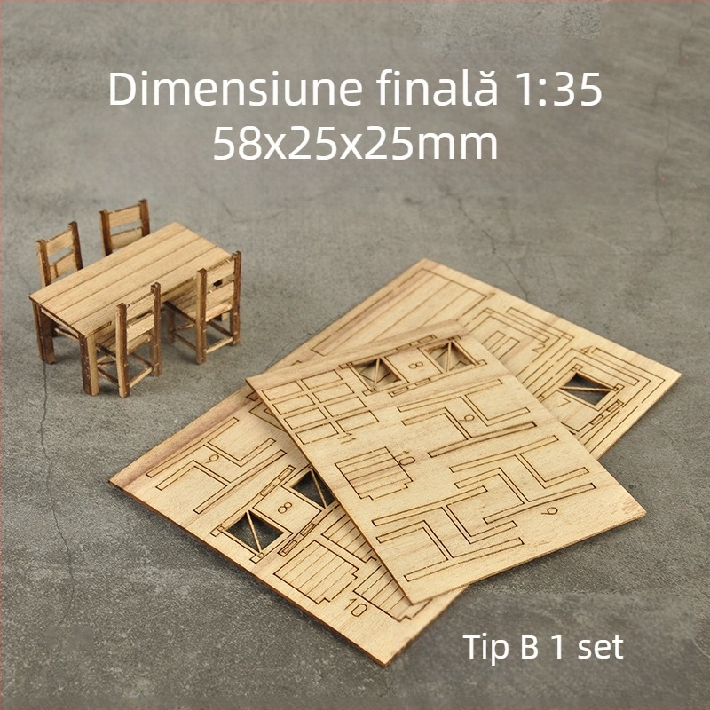 Ke Zuo Set din lemn cu masă și scaune pentru modele dioramă statice, potrivit pentru vârsta 15-35