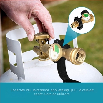Conector cupru pentru gaz cu filet POL și manometru — adaptor QCC american, interfață standard nord-americană, SKU03037