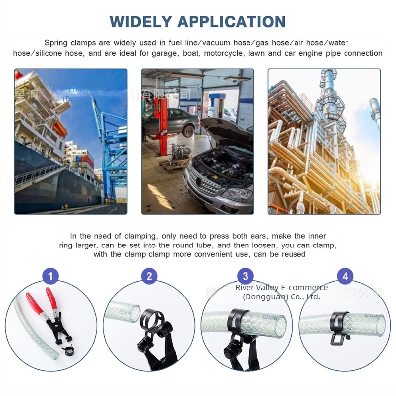 Colier elastic din oțel 65Mn pentru ansambluri de țevi, diametre nominal și de prindere 10–21 mm, marca Galaxy Valley