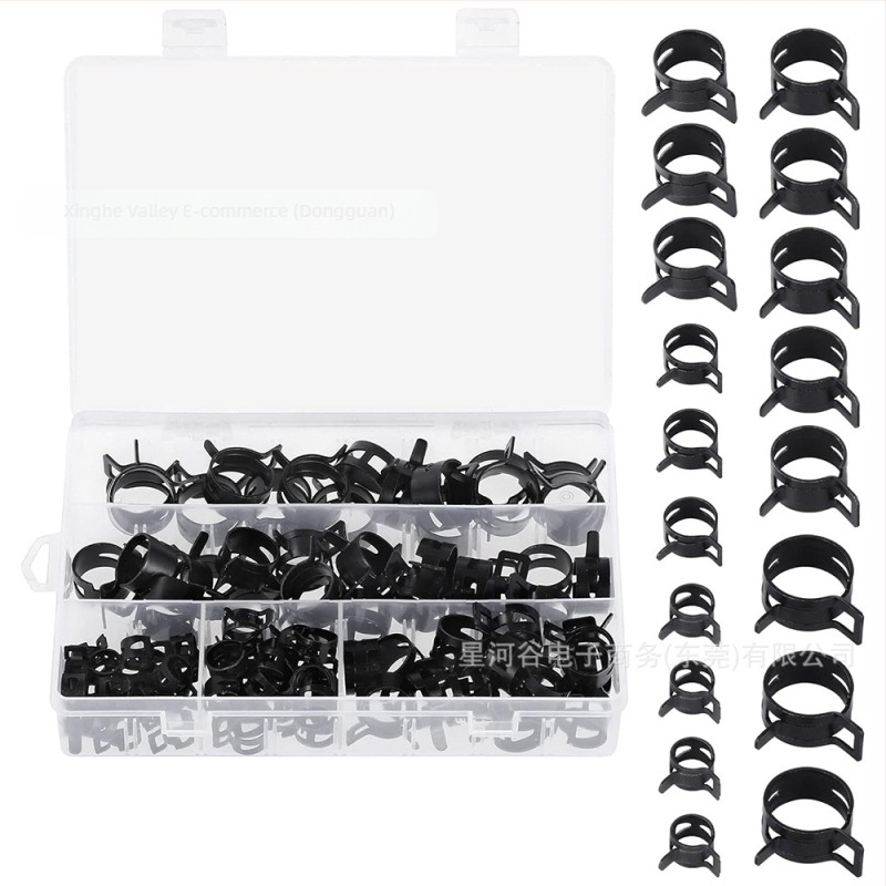 Colier elastic din oțel 65Mn pentru ansambluri de țevi, diametre nominal și de prindere 10–21 mm, marca Galaxy Valley