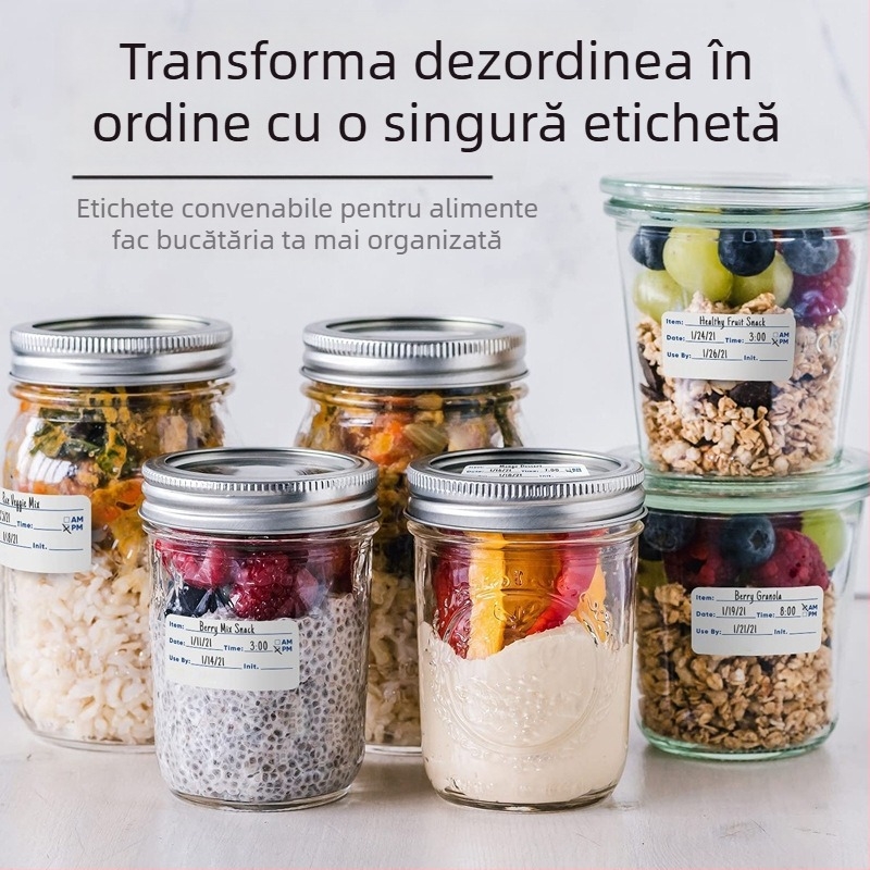 Etichete de dată pentru bucătărie, etichetare frigider – dreptunghiulare, cu suport din cupru, adeziv topit, hârtie Glassine ca suport, rezistență 65°C