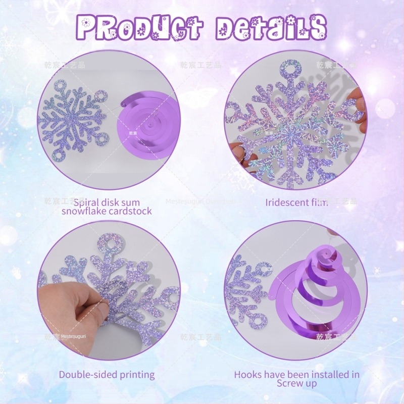 Decorațiune suspendată fulg de zăpadă pentru Crăciun — hârtie, ambalaj OPP cu card de spate, personalizare disponibilă, potrivită pentru Crăciun