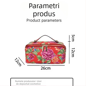 Geantă cosmetică și de toaletă cu două compartimente, mână de transport, piele PU, imprimeu floral, stil urban minimalist, unisex, pentru depozitare în timpul călătoriilor