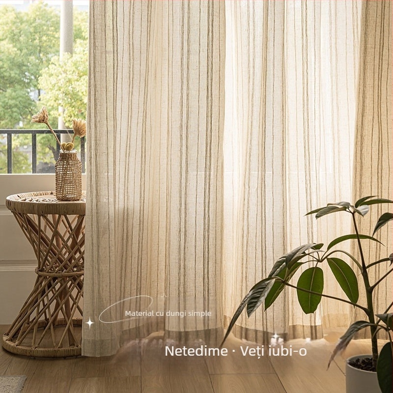 Cortină japoneză translucidă din imitatie de in, țesătură jacquard, pentru living, dormitor, birou, restaurant, hol și balcon – decorativă, stil modern minimalist