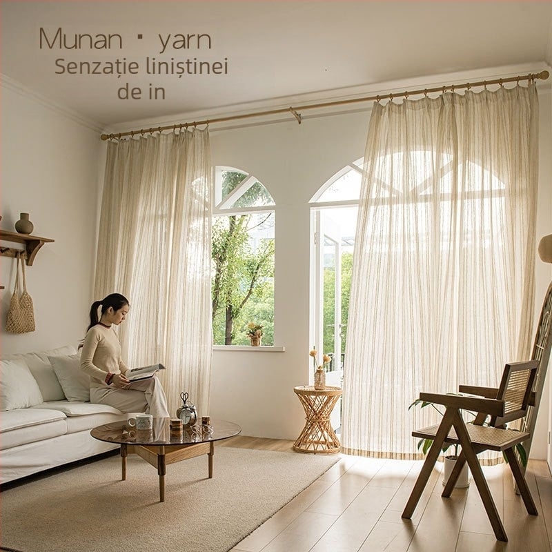 Cortină japoneză translucidă din imitatie de in, țesătură jacquard, pentru living, dormitor, birou, restaurant, hol și balcon – decorativă, stil modern minimalist