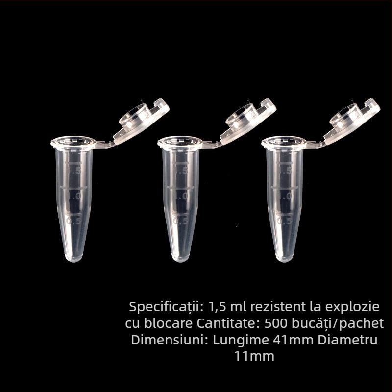 Tuburi de centrifugă cu capac, rezistente la explozie, cu scară gradată, cu fund conic de 1,5 ml și fund rotund de 2 ml, pachet de 500 buc
