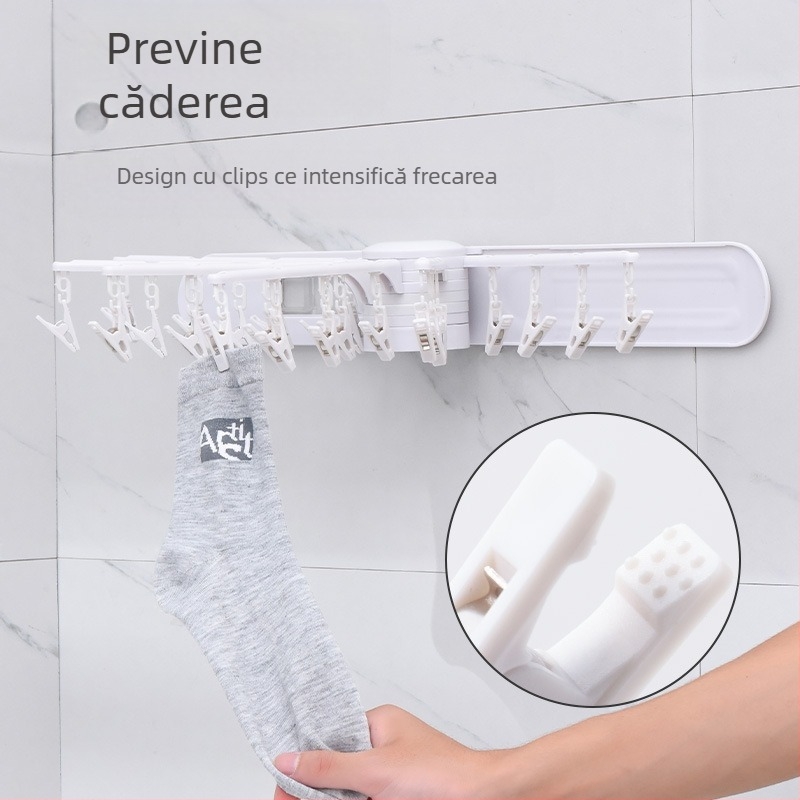 Sudijia umeraș pliabil pentru haine, suport rotativ pentru șosete, design circular cu clips, din plastic