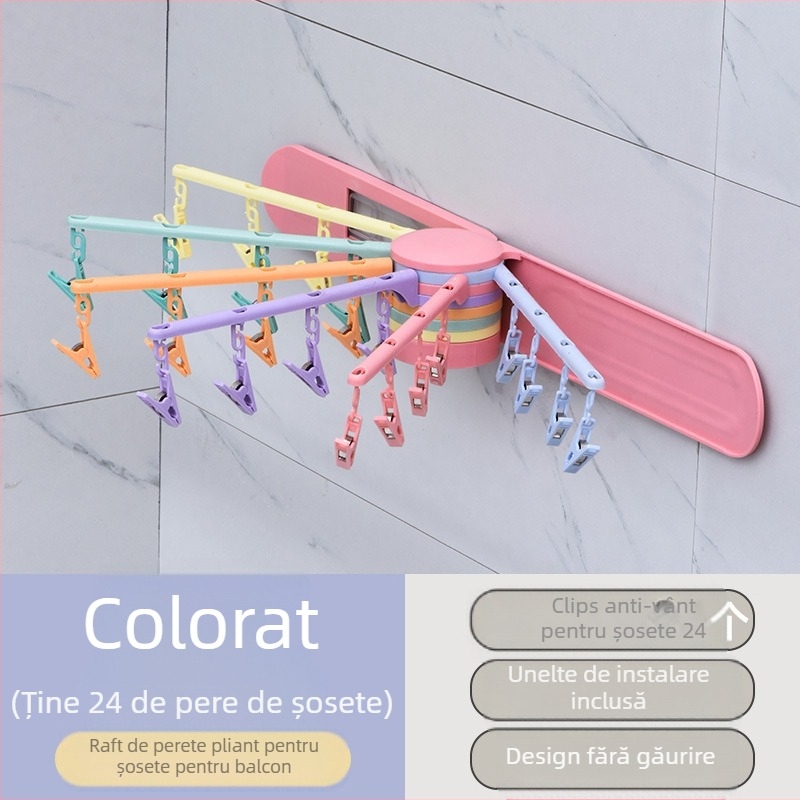 Sudijia umeraș pliabil pentru haine, suport rotativ pentru șosete, design circular cu clips, din plastic
