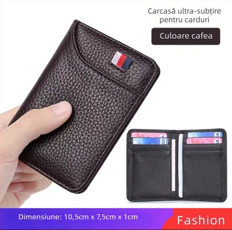 Carcasă PU, husă compactă pentru permis de conducere și certificat de înmatriculare, ultra-subțire, cu capacitate mare, portofel cu un singur pli