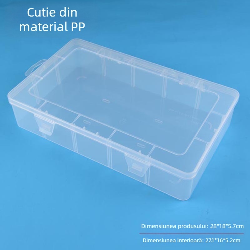 Cutie dreptunghiulară din PP transparentă, 15 compartimente pentru bijuterii și piese, cu capac