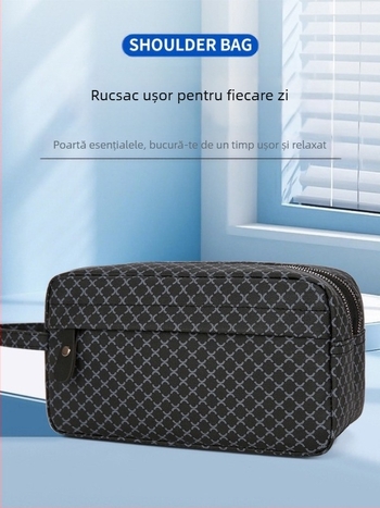 Geantă clutch pentru bărbați din PU piele, stil urban simplu, rezistentă la uzură, model plaid, căptușeală poliester