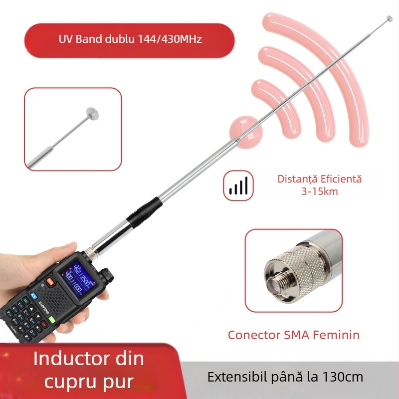Antena telescopică 27MHz BNC pentru CB walkie-talkie – tijă îngroșată, câștig, anti-interferență, rază 5–10 km, fără baterie