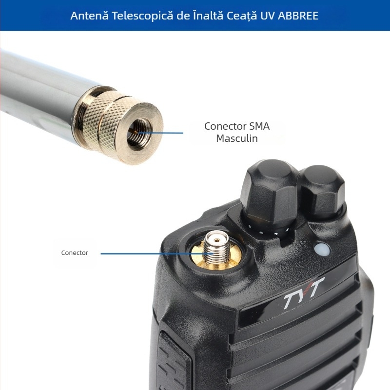 Antena telescopică 27MHz BNC pentru CB walkie-talkie – tijă îngroșată, câștig, anti-interferență, rază 5–10 km, fără baterie