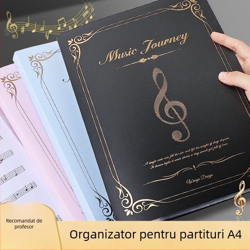 Clip pentru partituri muzicale — plastic, model: partituri muzicale, 100 pagini, imprimare a logo-ului disponibilă