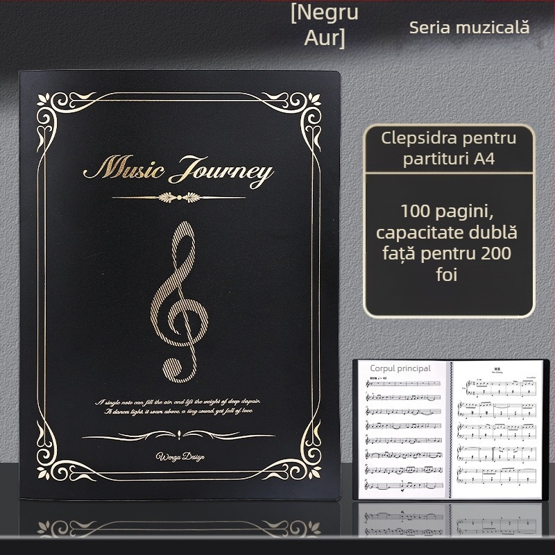 Clip pentru partituri muzicale — plastic, model: partituri muzicale, 100 pagini, imprimare a logo-ului disponibilă