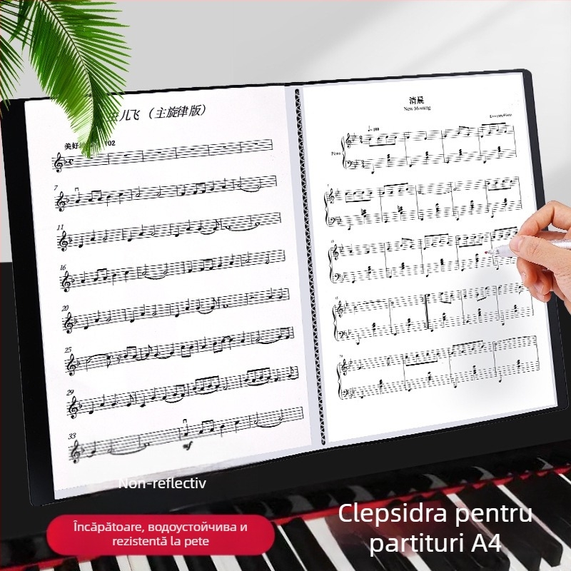 Clip pentru partituri muzicale — plastic, model: partituri muzicale, 100 pagini, imprimare a logo-ului disponibilă