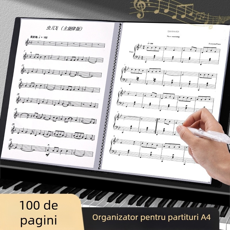 Clip pentru partituri muzicale — plastic, model: partituri muzicale, 100 pagini, imprimare a logo-ului disponibilă