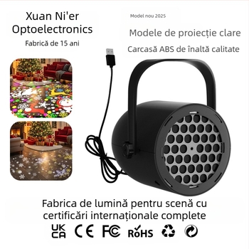 Lampa LED cu proiecție de Crăciun, fulg de zăpadă, 16 scene - alimentare USB, decor suspendat