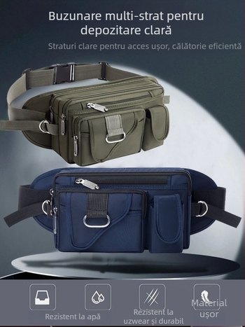 Geantă de talie pentru bărbați din Oxford, rezistentă la apă și uzură, cu capacitate mare, crossbody, stil urban