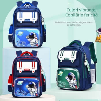 Rucsac Spaceman pentru elevi, pentru băieți și fete, Clasele 1–6, impermeabil, ultra-ușor, reducere a încărcării, protecție a coloanei, material Oxford, model Cartoon, stil modern