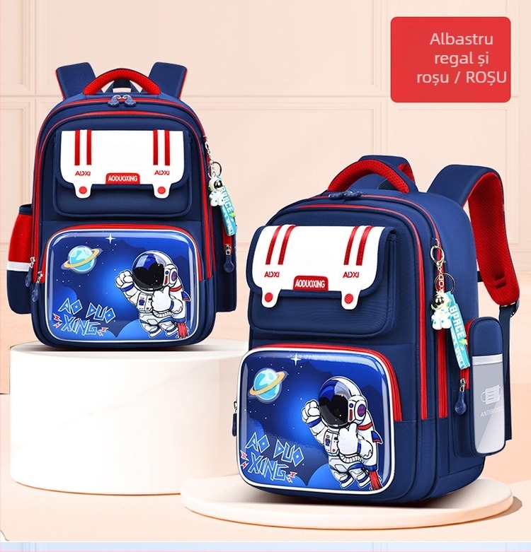 Rucsac Spaceman pentru elevi, pentru băieți și fete, Clasele 1–6, impermeabil, ultra-ușor, reducere a încărcării, protecție a coloanei, material Oxford, model Cartoon, stil modern
