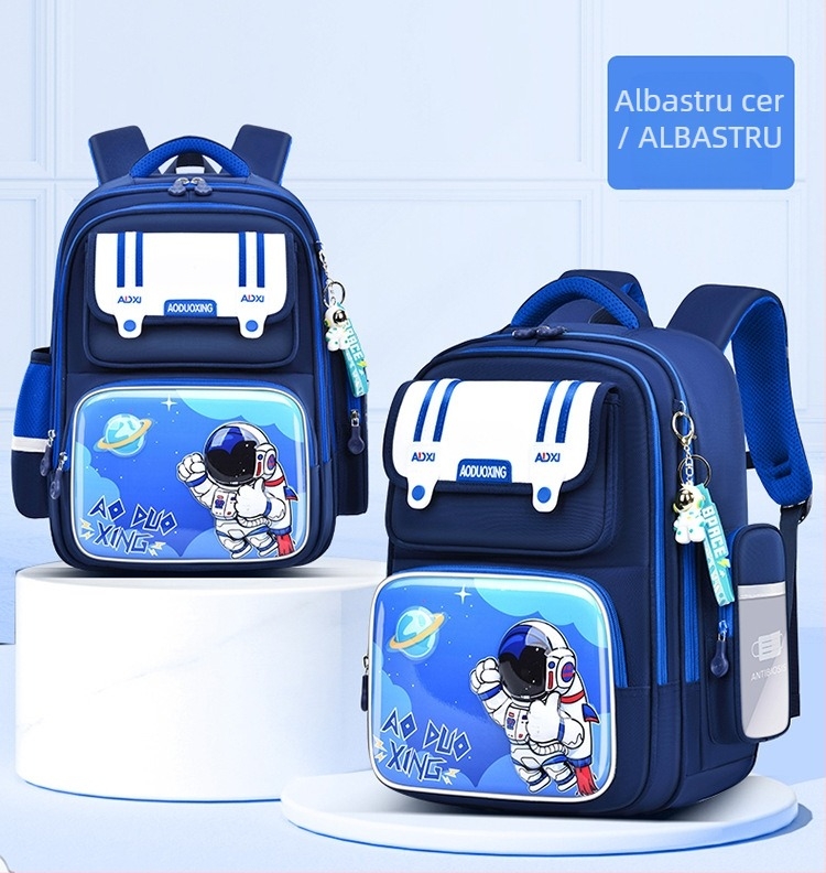 Rucsac Spaceman pentru elevi, pentru băieți și fete, Clasele 1–6, impermeabil, ultra-ușor, reducere a încărcării, protecție a coloanei, material Oxford, model Cartoon, stil modern