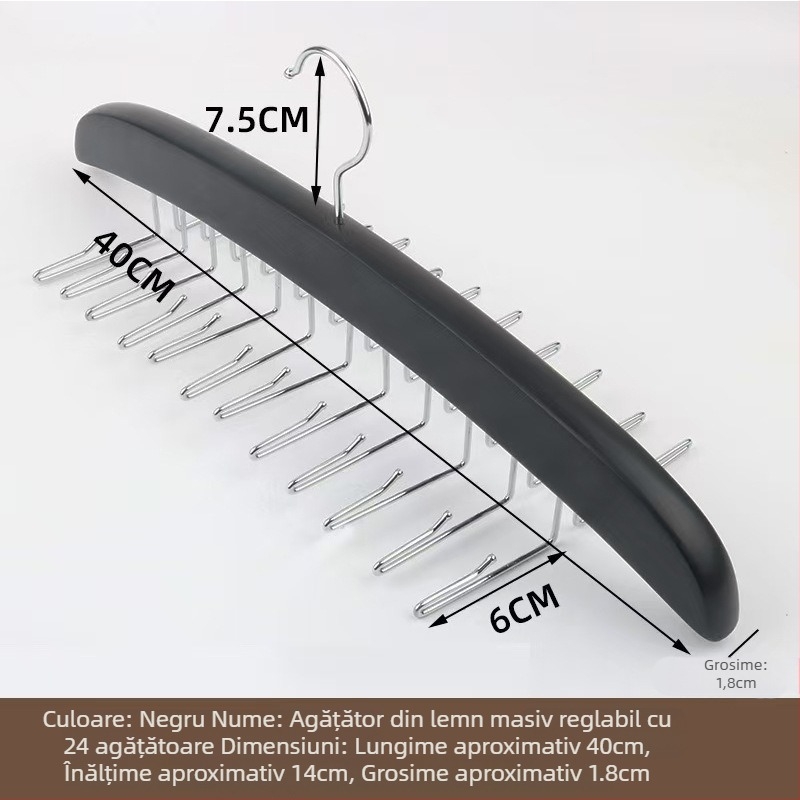 Cuier din lemn multifuncțional cu 24 de cârlige pentru eșarfe, cravate și haine – anti-derapare, design fără cusături (simplitate modernă)