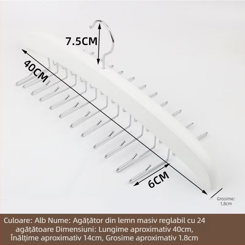 Cuier din lemn multifuncțional cu 24 de cârlige pentru eșarfe, cravate și haine – anti-derapare, design fără cusături (simplitate modernă)