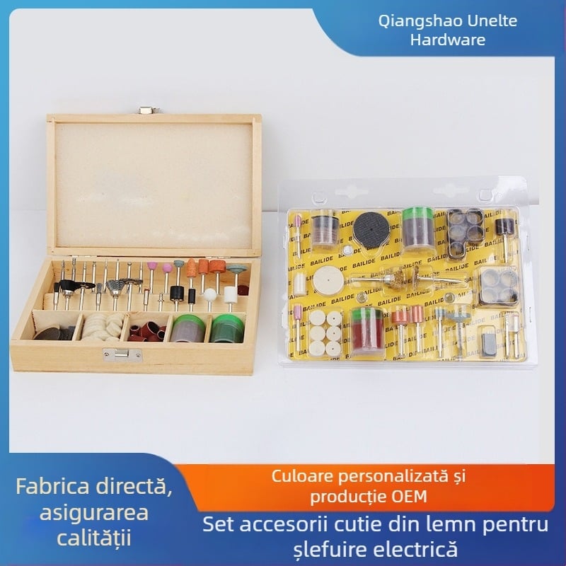 Set de accesorii pentru cutie din lemn pentru șlefuire și lustruire – 100/105/166 piese; Model 3.175; Material: consumabile; Utilizare: șlefuire și lustruire; Fără personalizare procesare
