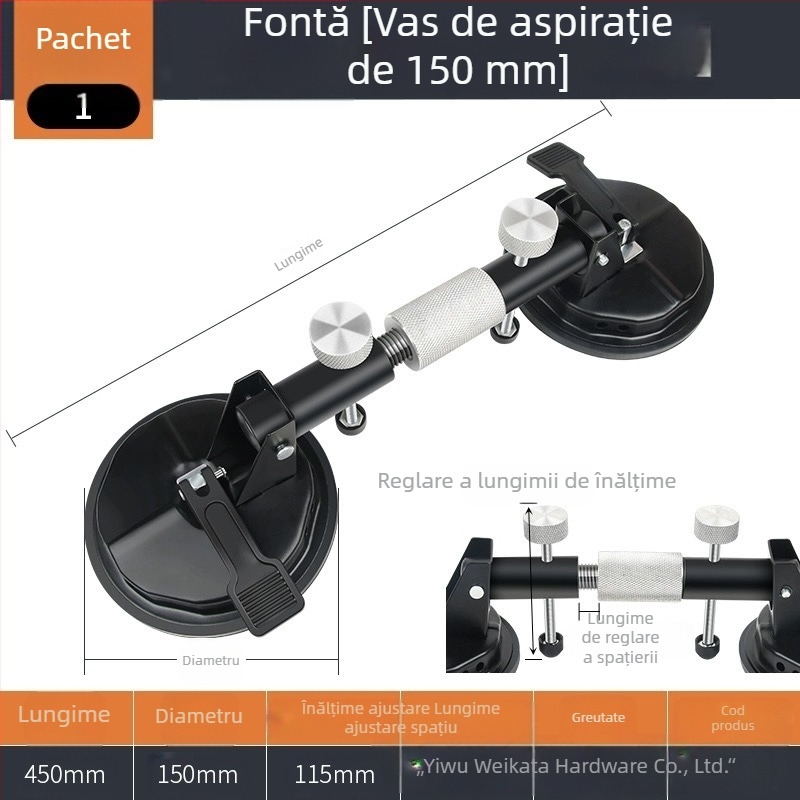 Ventuză reglabilă pentru sticlă, plăci ceramice și plăci din piatră – fixare puternică și aliniere a unghiului drept