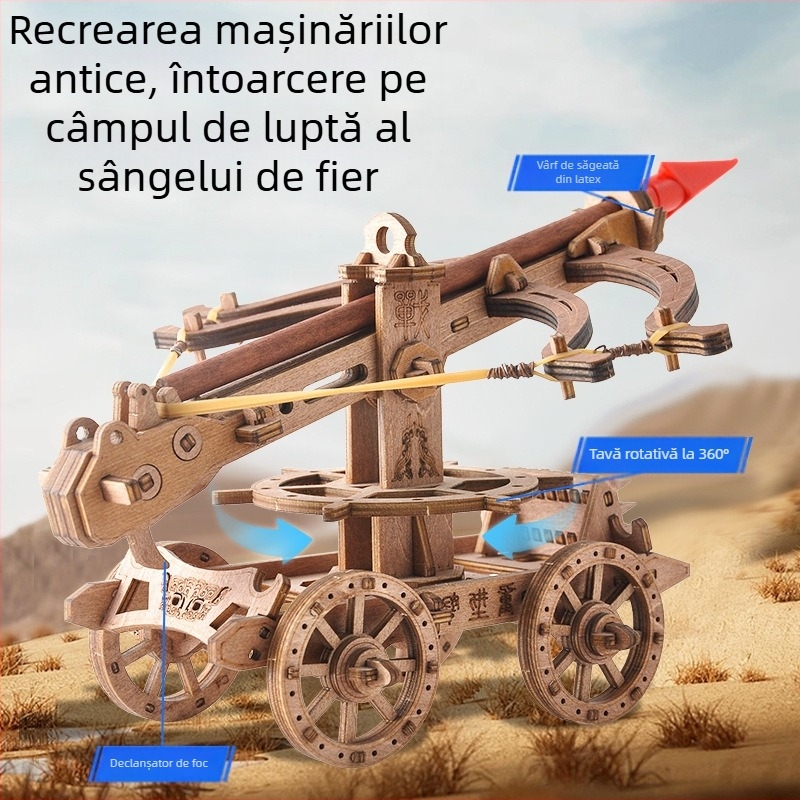 Puzzle 3D din lemn: experiment antic de construcție și care de asediu, jucărie educativă pentru băieți, personalizare logo OEM (material: lemn; categorie: puzzle 3D; vârstă: 14+; personalizare: disponibilă)