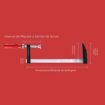 Clemă de tâmplărie tip F pentru fixare — potrivită pentru tâmplărie, piatră și mobilier; material Malang, A3; greutate 0,2 kg