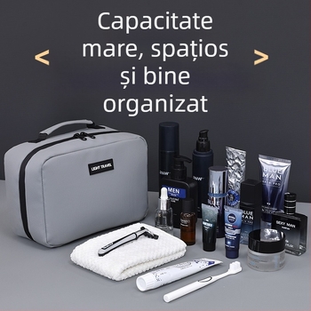 Geantă de cosmetice unisex cu material tip piele-film, imprimeu cu litere, căptușeală din poliester, utilizare zilnică, impermeabilă, compartiment uscat-umed