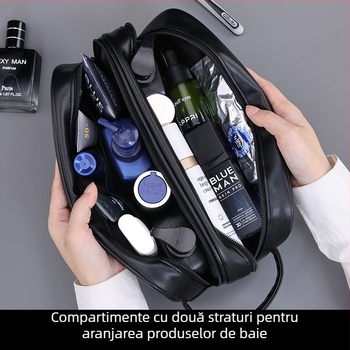 Geantă de toaletă – dublu strat, portabilă, impermeabilă PU, unisex, pentru călătorii