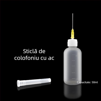 Sticlă dozatoare industrială cu vârf de ac, 50 ml – pentru alcool, flux rosin și adeziv