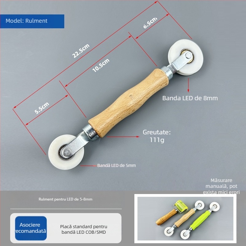 Roată de presiune pentru bandă LED, mâner din lemn — corp PVC, GTM, 110 g