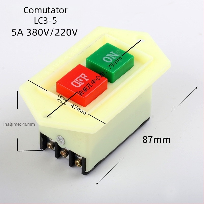 Comutator cu buton pentru mașina de tăiat oțel 400, impermeabil, IP50, 50–440V, conectare prin apăsare, viață electrică 20k cicluri, viață mecanică 100k cicluri