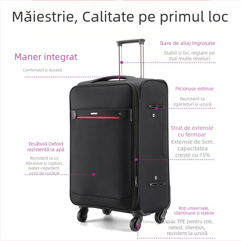 Valiză din Oxford, cu roți universale, închidere cu fermoar, extensibilă, posibilitate de logo personalizat