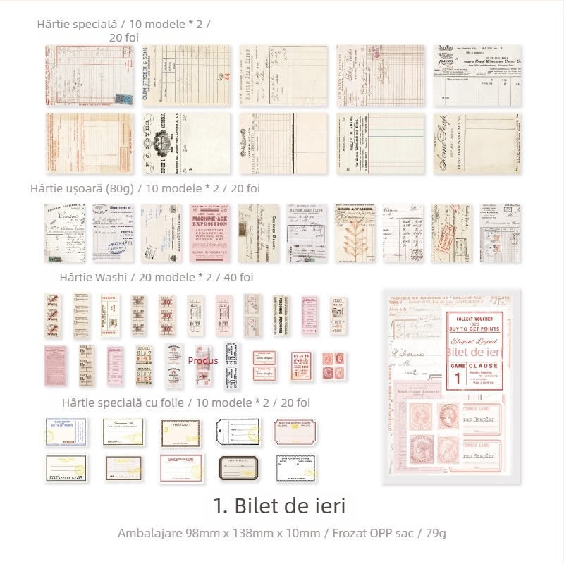 Pachet materiale retro pentru jurnal - 100 buc., 4 stiluri, brand DREHOP/Mengxi, greutate 79 g