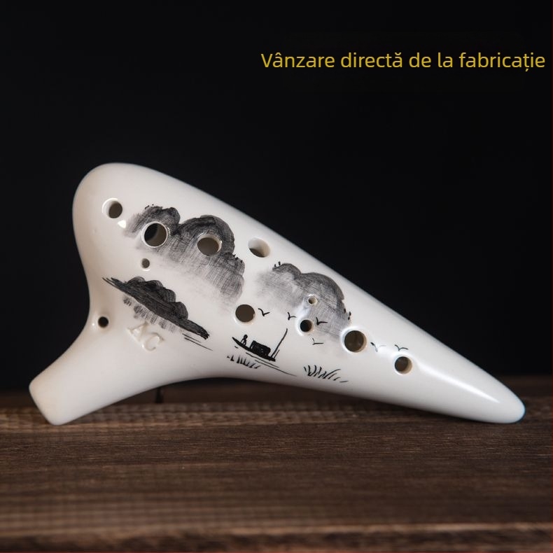 Ocarină ceramică, 12 orificii, tonalitate C (Alto), pentru începători
