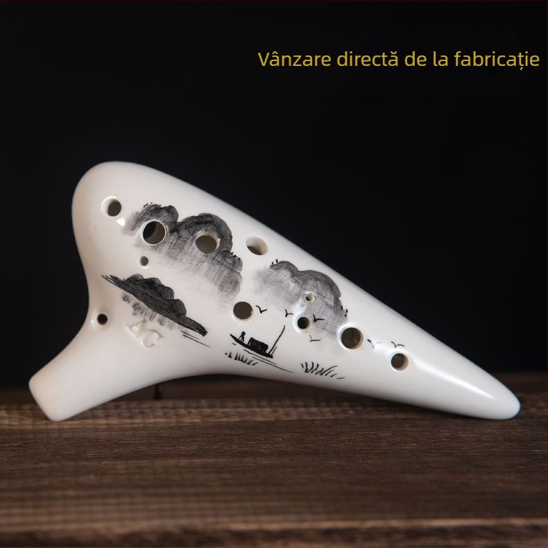 Ocarină ceramică, 12 orificii, tonalitate C (Alto), pentru începători