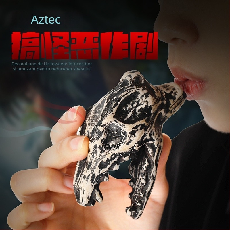 Ocarină din porțelan, fluier fantomă, decor Halloween cu dragon Aztec, brand Dehua Tao Dixuan, categorie: Animale, ambalaj: cutie cu burete colorat